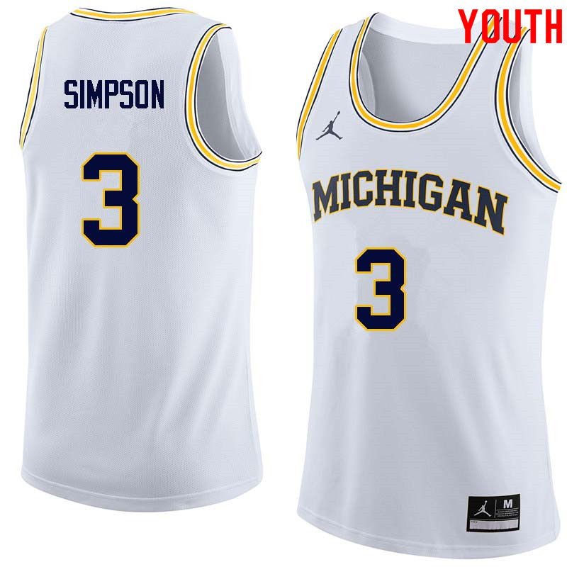 Youth #3 Zavier Simpson Michigan Wolverines College Basketball Jerseys Sale-White